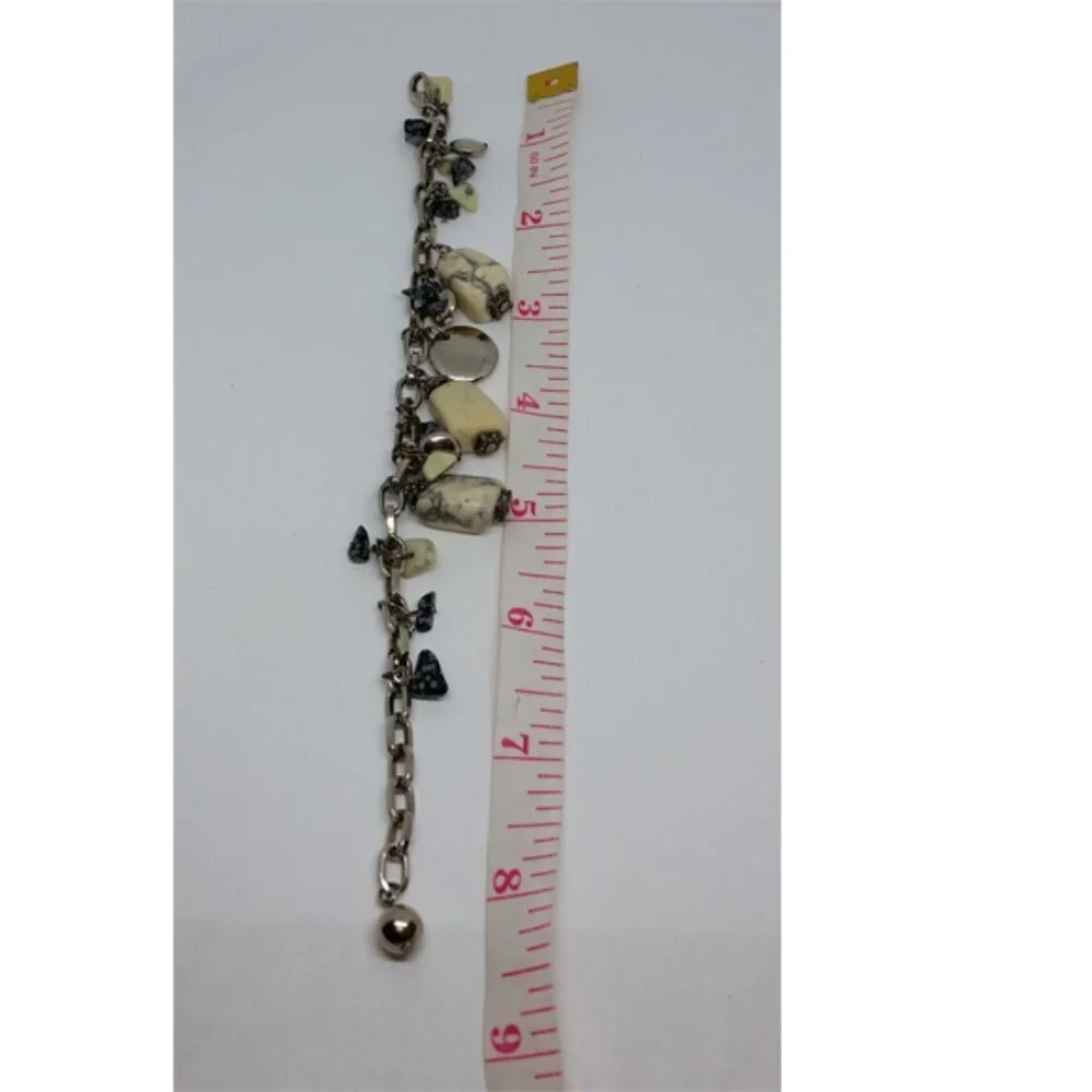 Silver tone chain stone dangle howlite stone charm style  dangle bracelet boho.